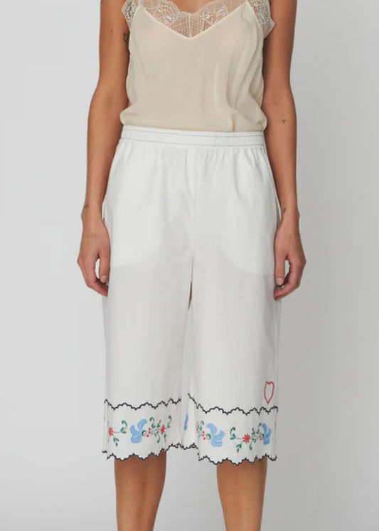 Coloured Embroidered Short-White