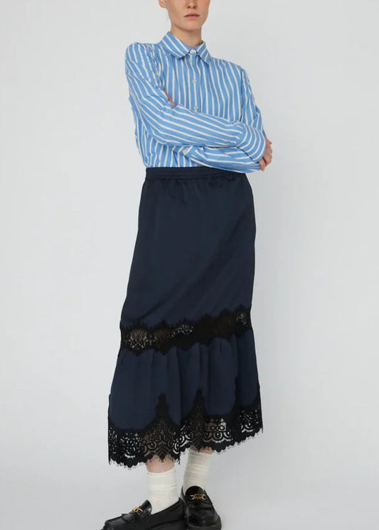Delicate Lace Midi Skirt -  Ultra Navy