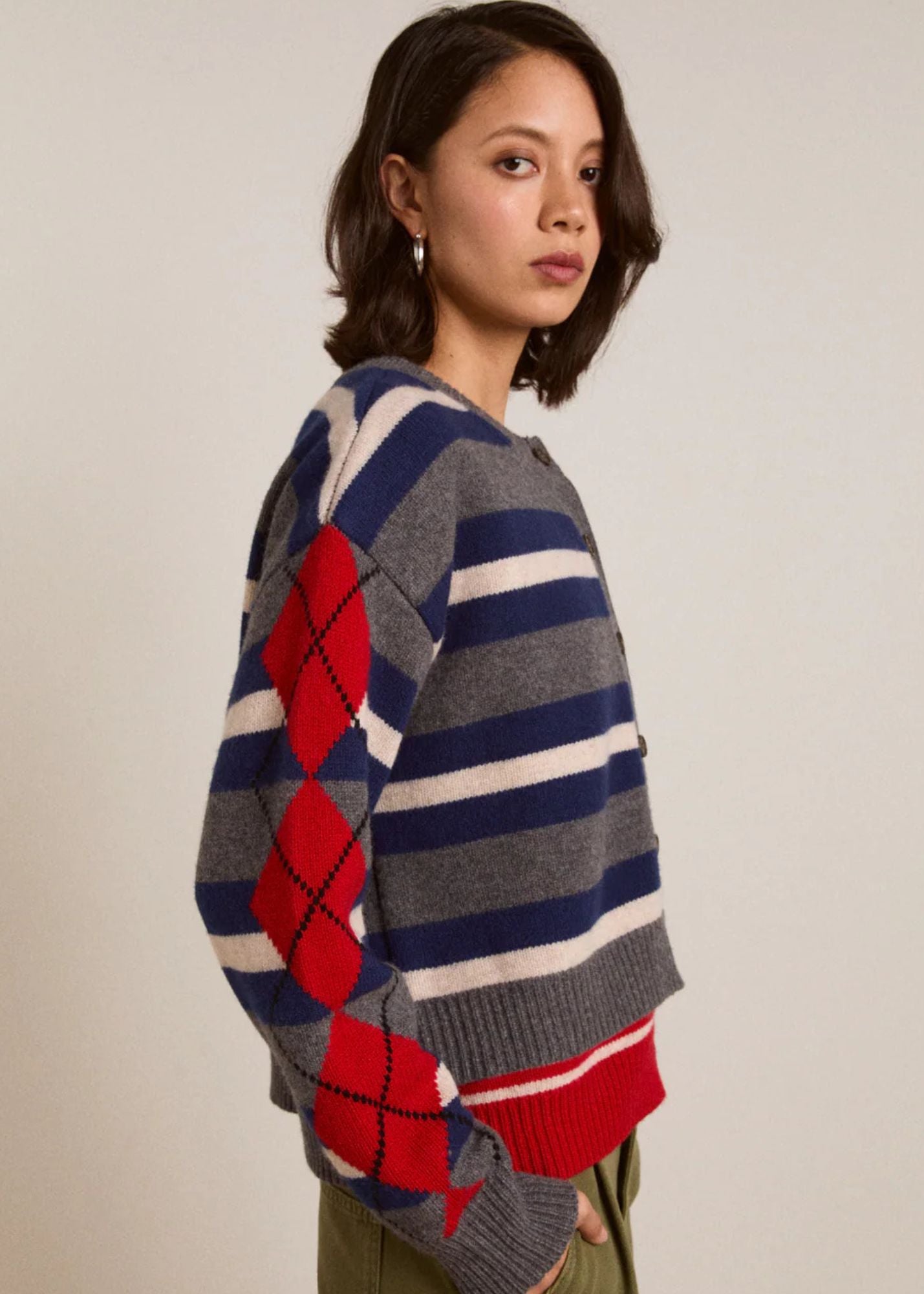 Double Layer Cardigan-Multi Stripe