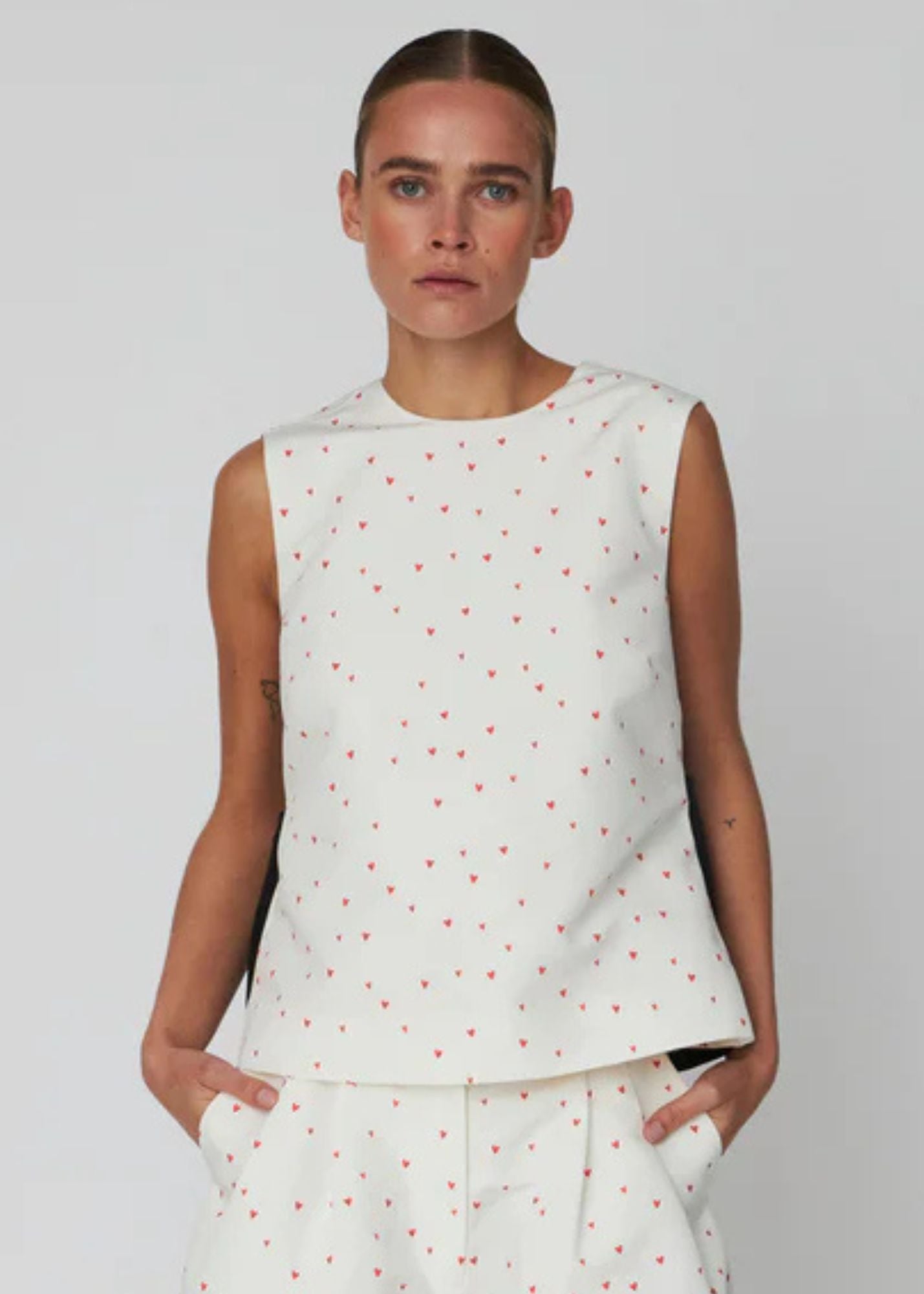 Heart Printed Bow Top-Hearts