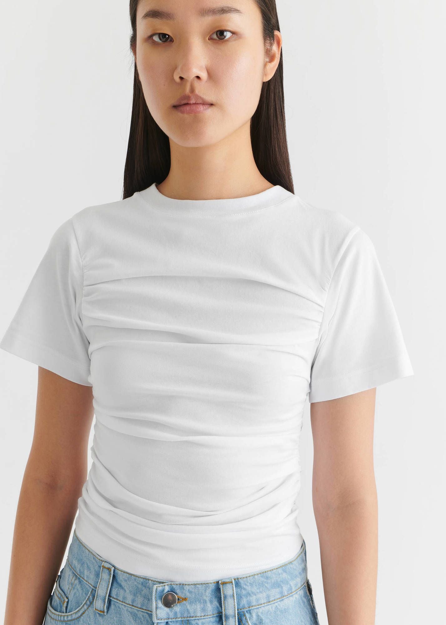 Ria Gathered T-Shirt-White