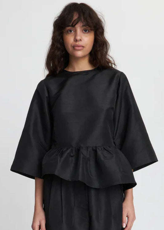 Crispy Peplum Blouse-Black