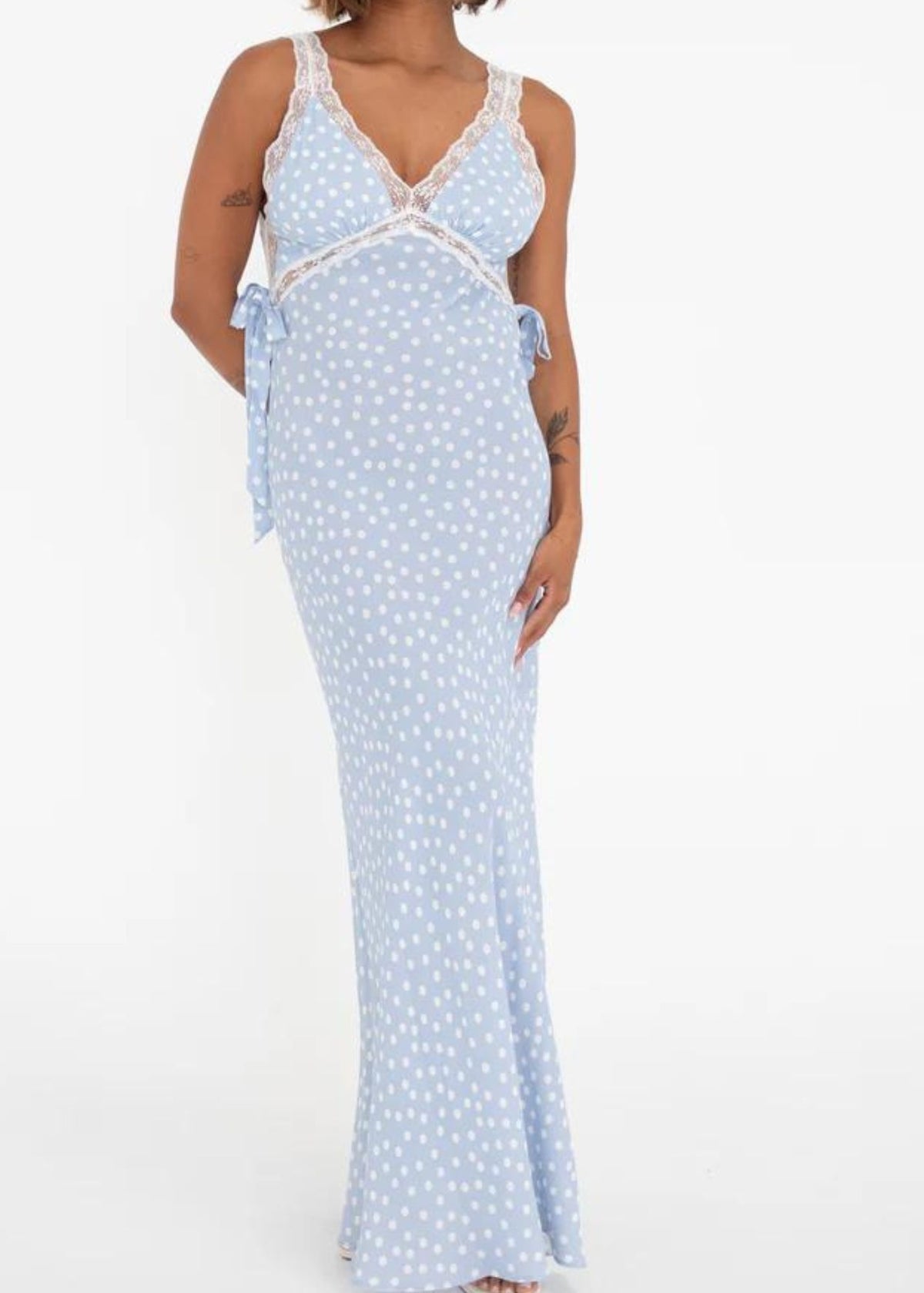 Dolly Midi Dress-Blue Disty Dot