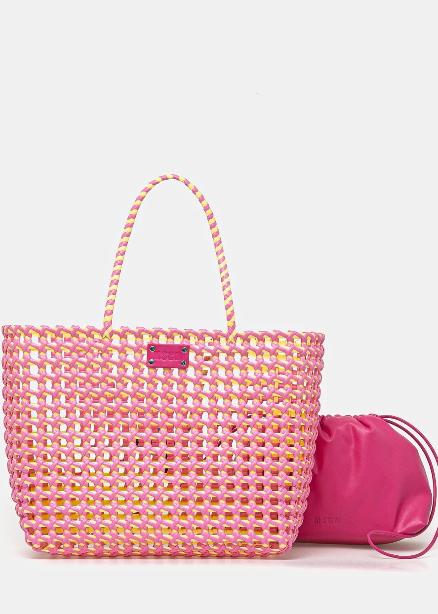 Woven Tote Bag-Pink/Yellow