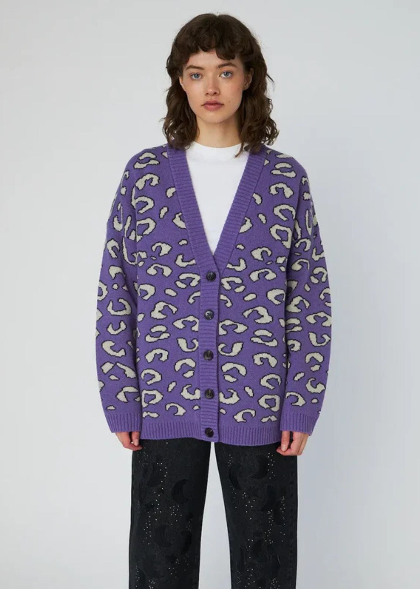 Animal jacquard Cardigan - Monster Purple