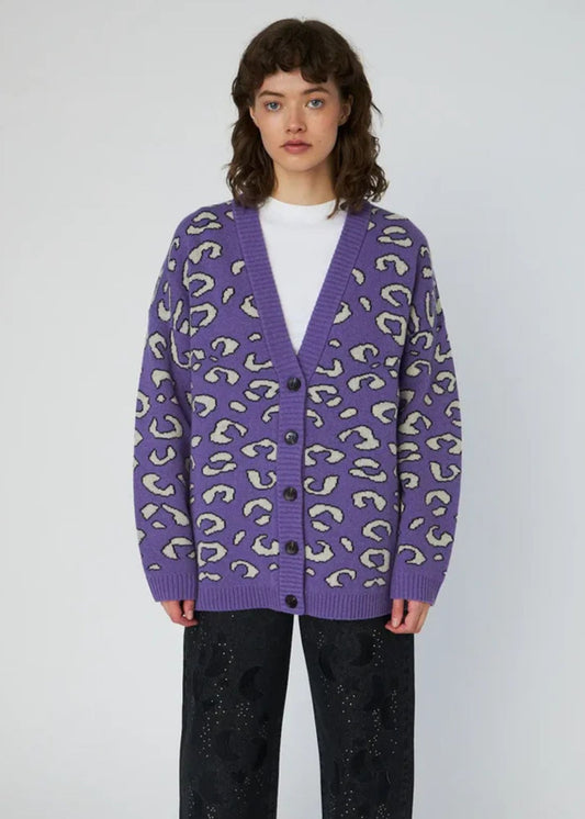Animal jacquard Cardigan - Monster Purple