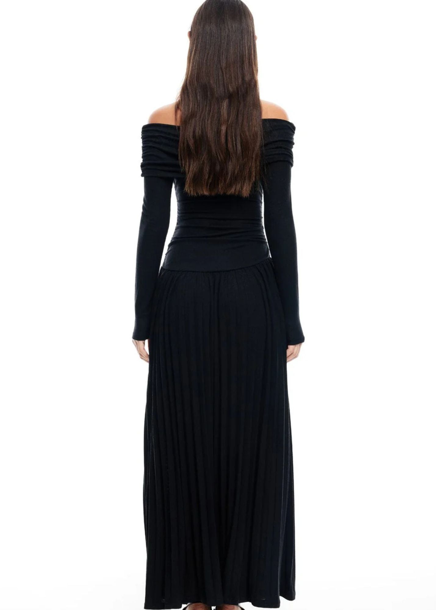 Field Of Dreams Maxi Long Sleeve Dress-Onyx