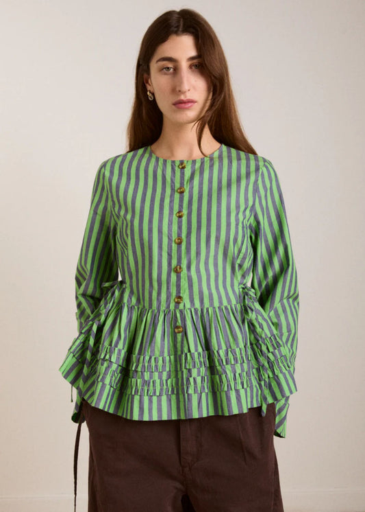 Madison Blouse-Navy Pop Green Stripe