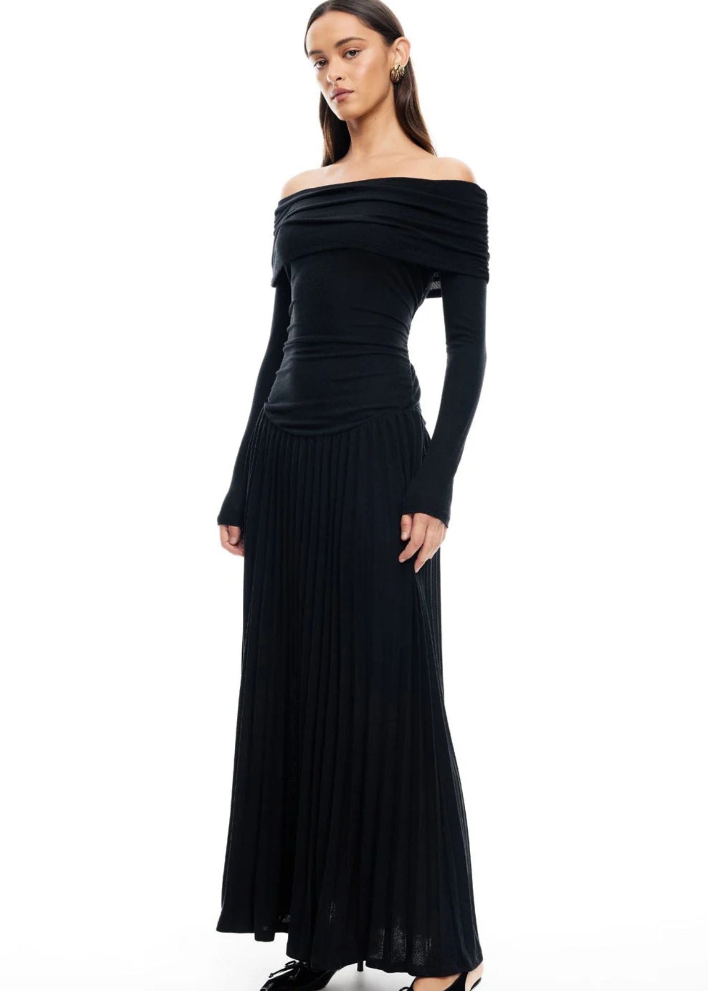 Field Of Dreams Maxi Long Sleeve Dress-Onyx