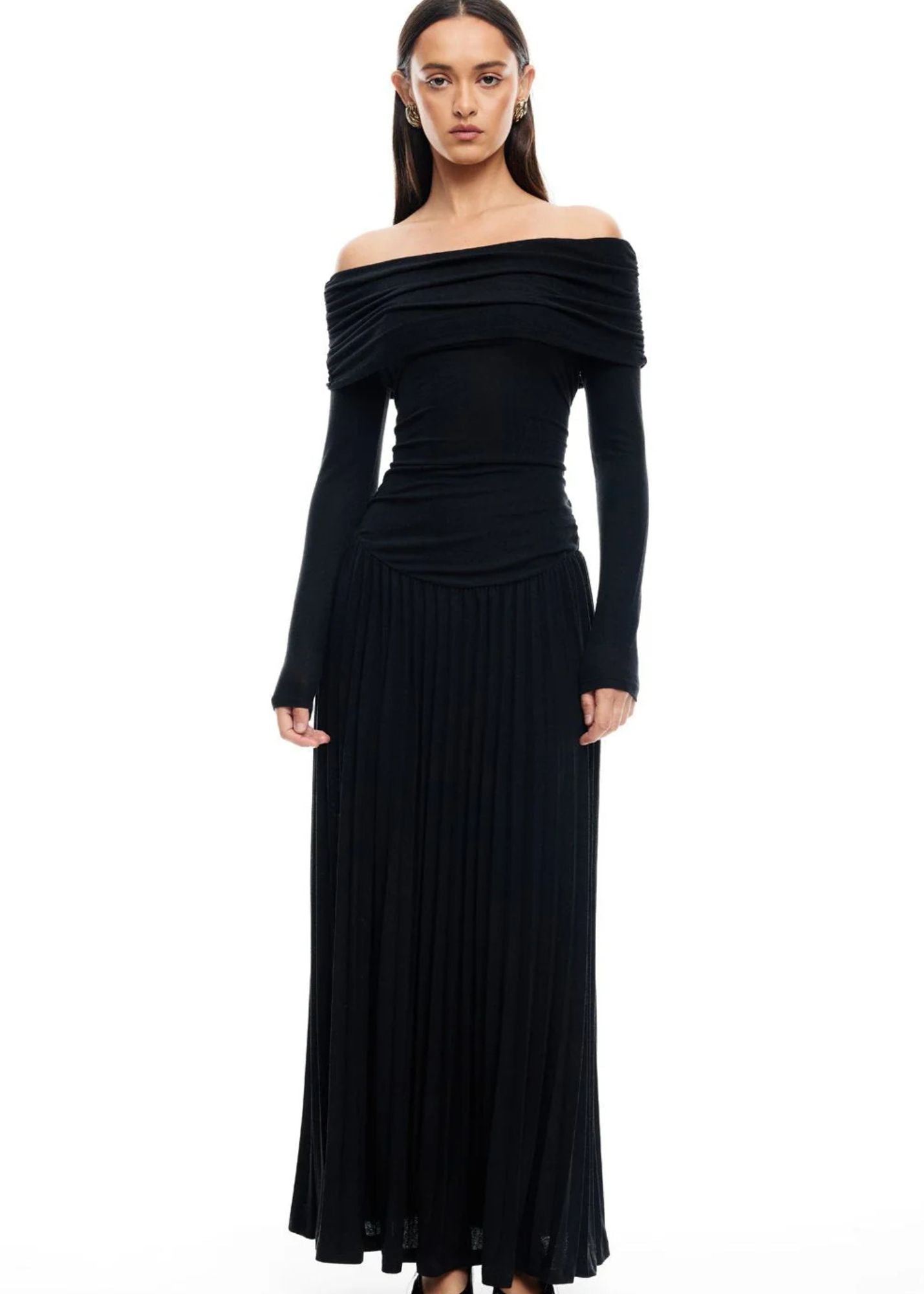 Field Of Dreams Maxi Long Sleeve Dress-Onyx