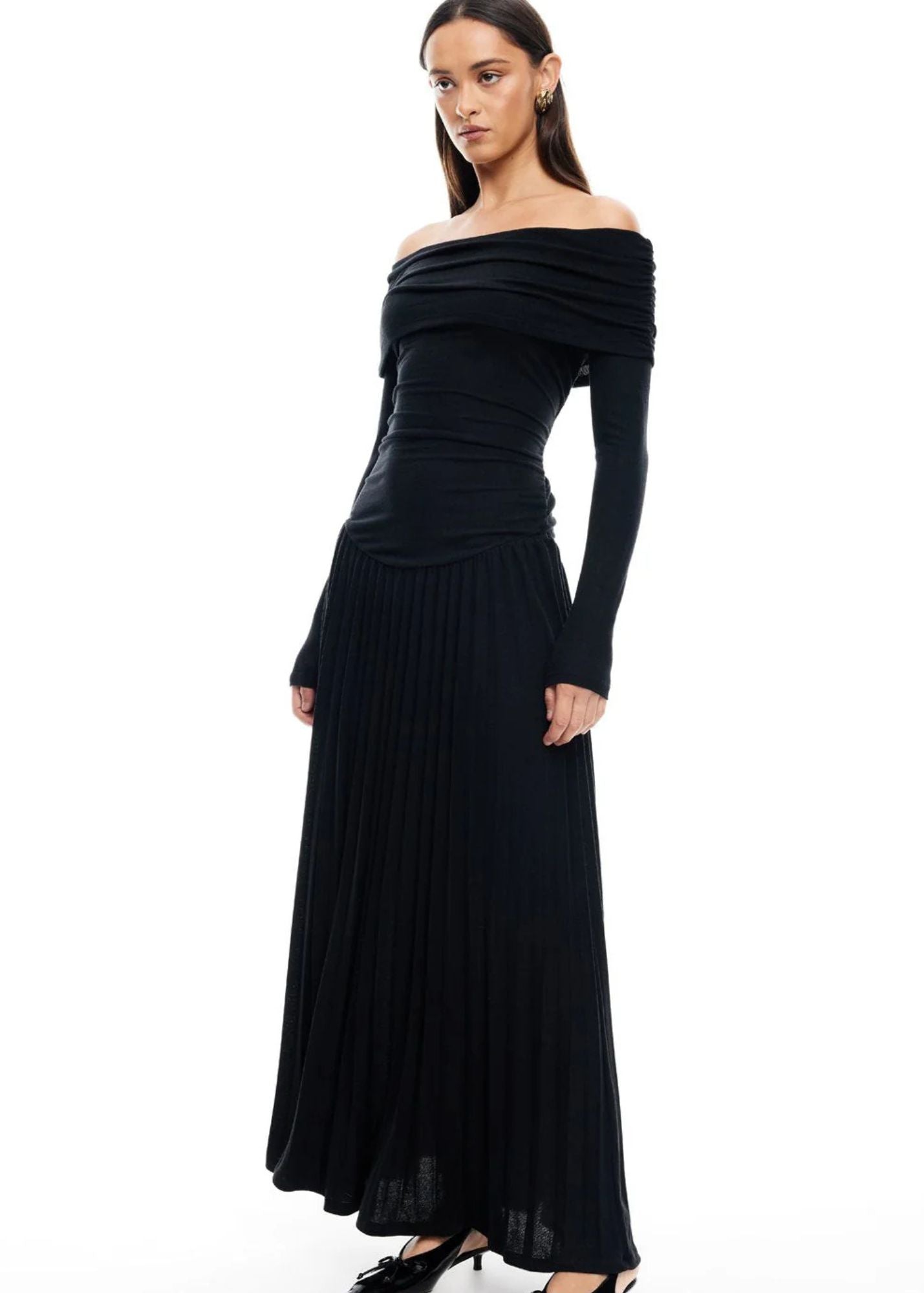 Field Of Dreams Maxi Long Sleeve Dress-Onyx