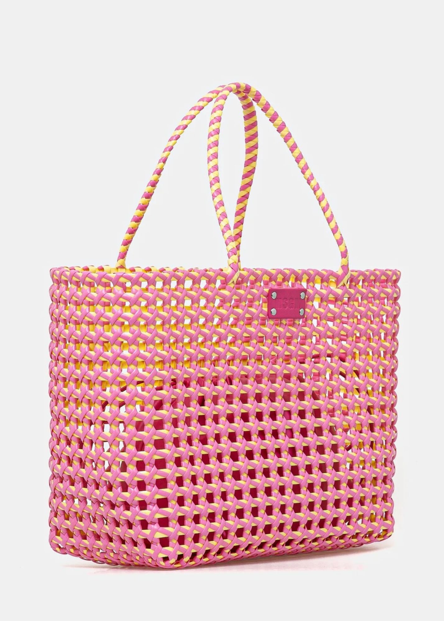 Woven Tote Bag-Pink/Yellow