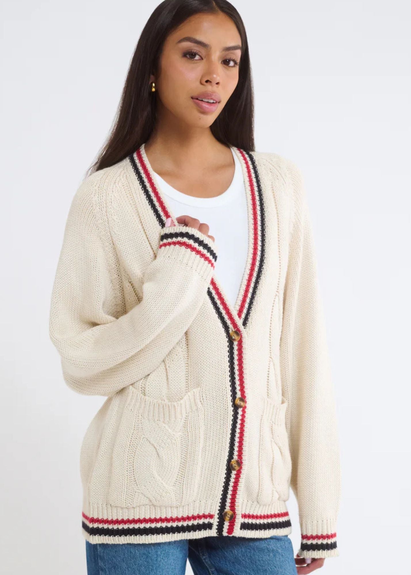 Scholar Cardigan-Cream Stripe