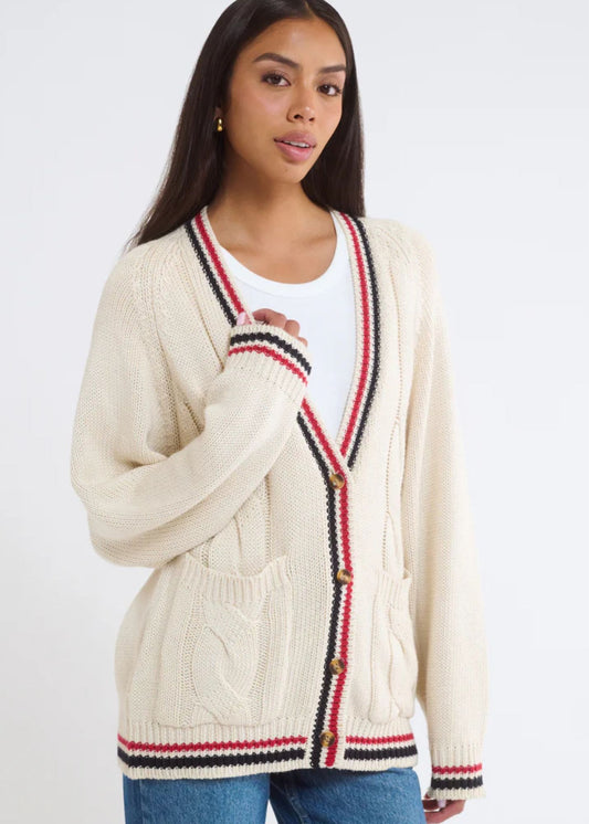 Scholar Cardigan-Cream Stripe