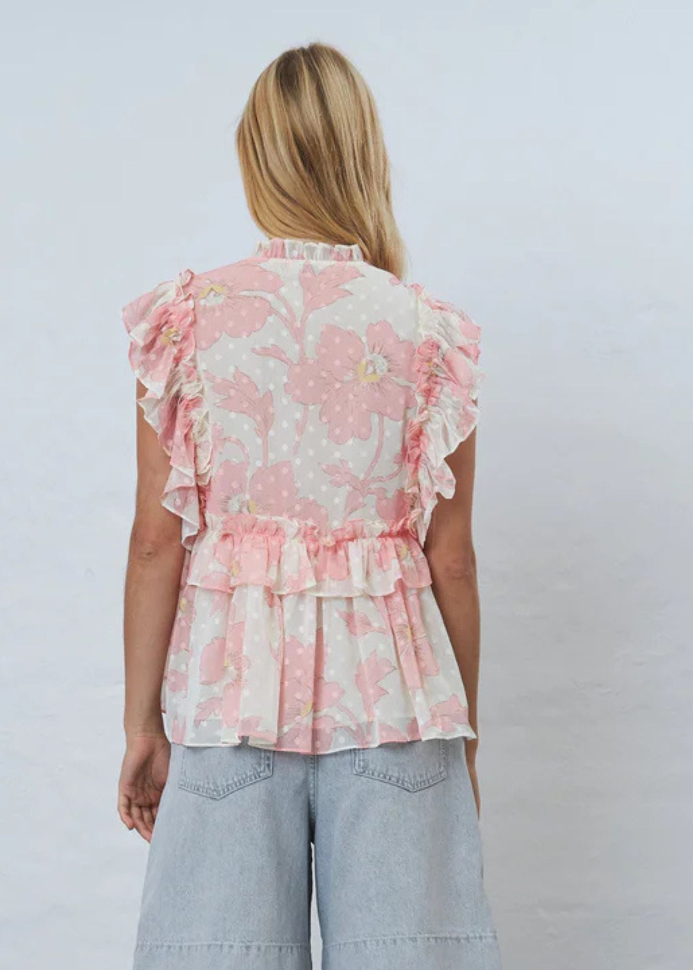 Flounce Chiffon Top-Soft Pink