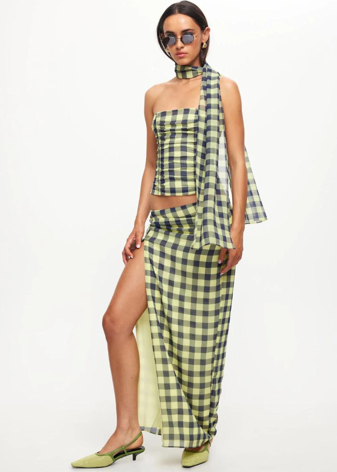 Mariah Maxi Navy Check Skirt