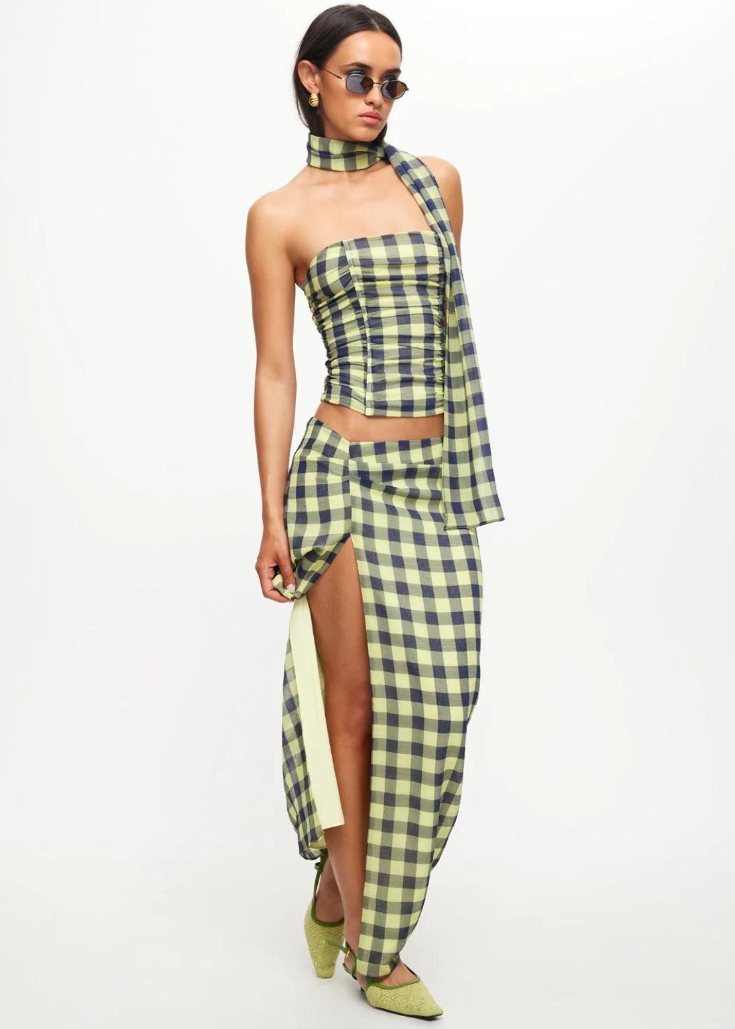 Mariah Maxi Navy Check Skirt