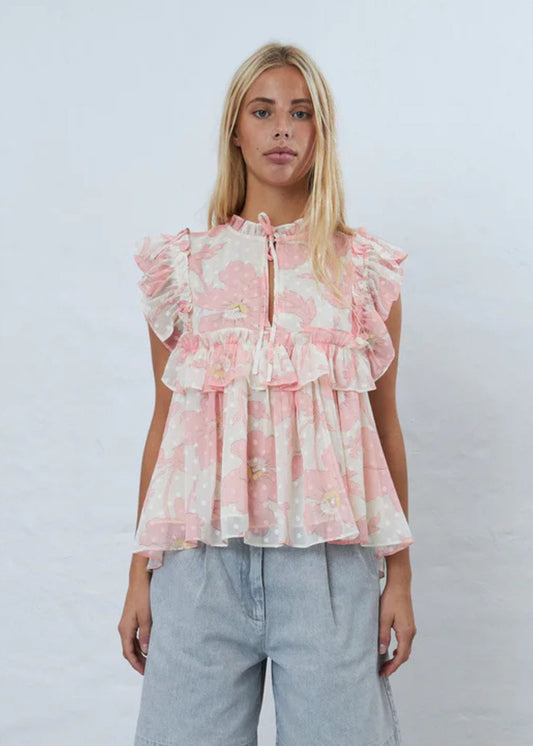 Flounce Chiffon Top-Soft Pink