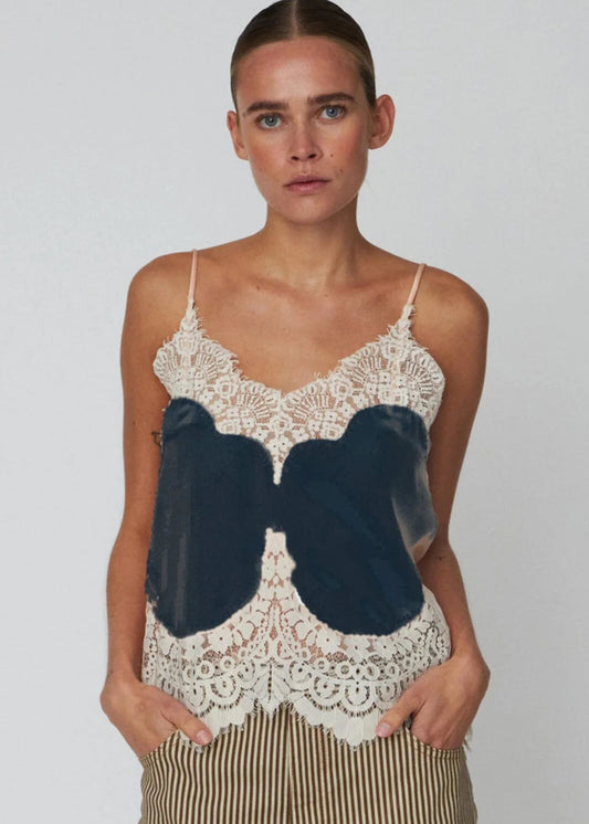 Delicate Lace Top-Navy/Cream