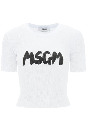 Msgm smocked t-shirt with logo print